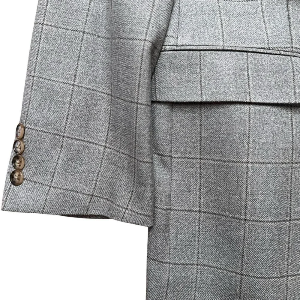 Lauren Ralph Lauren Blazer Jacket Mens Size 40R Sports Coat Wool Silk Plaid Gray